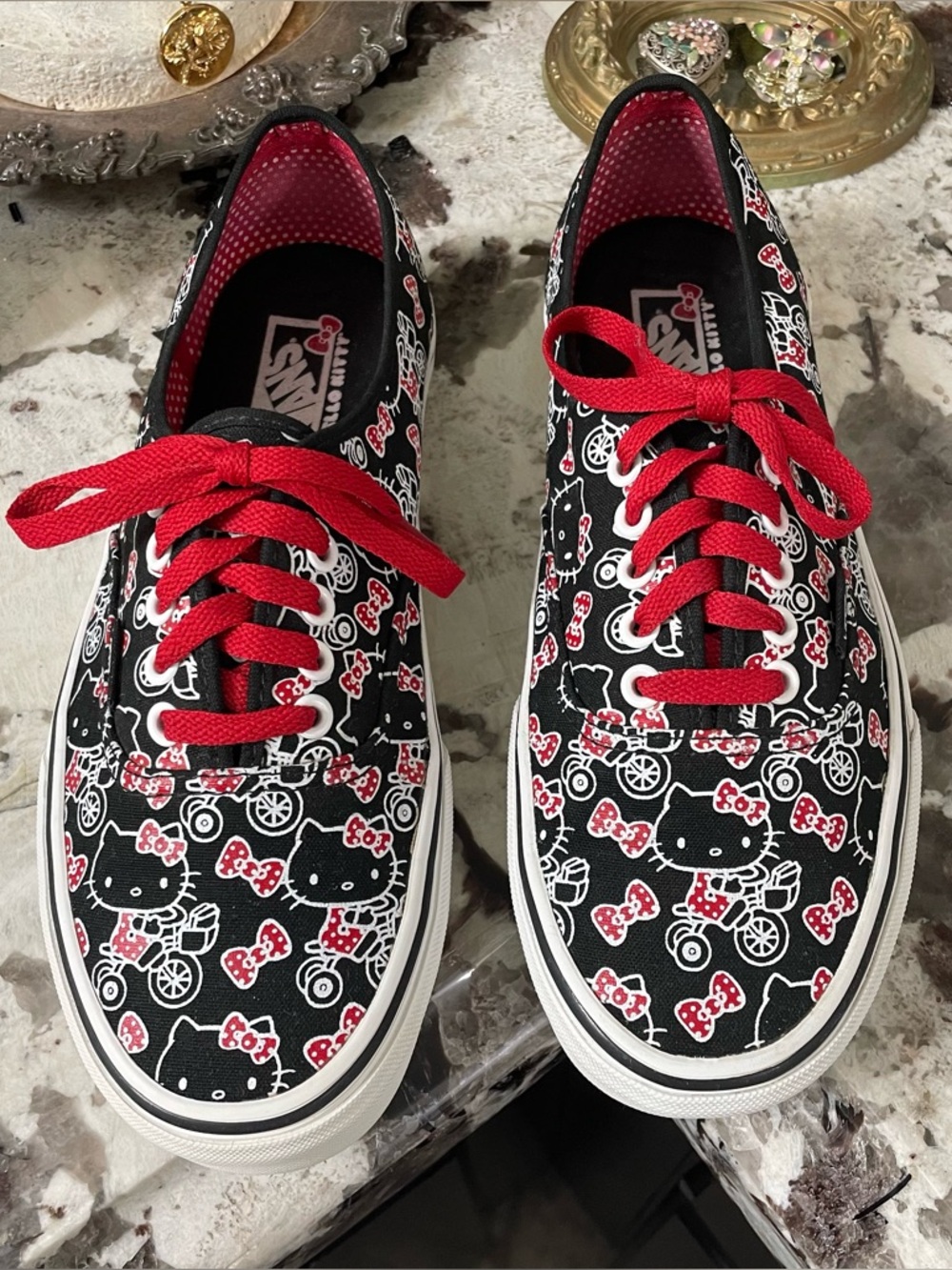 Vans Black Hello Kitty Canvas Sneakers with Red Laces